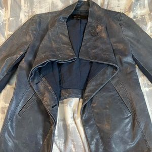 Bcbg blue gray leather jacket